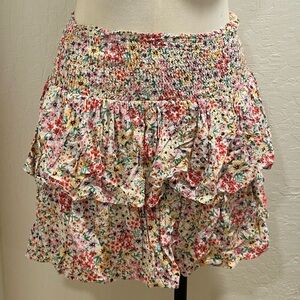 Vero Moda Cream Floral Smocked Ruffle Mini Skirt